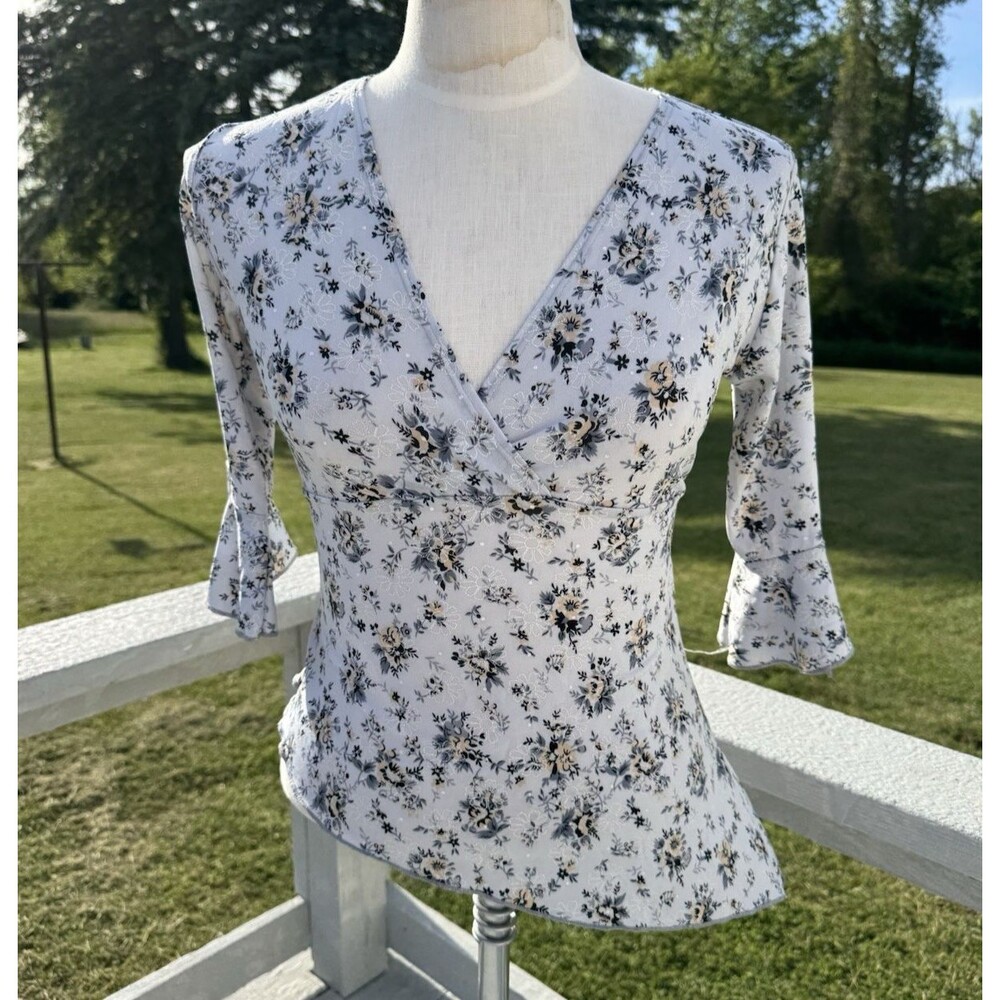 Y2K Teenie Weenie Wrap Babydoll Fairy Boho Blouse Floral Medium